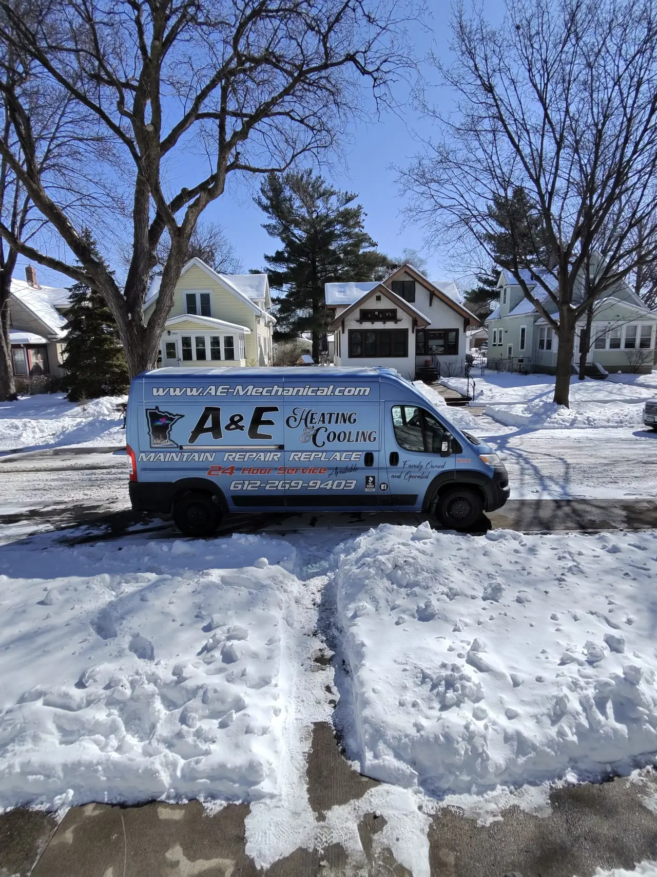 A&E van on a Minnesota winter morning